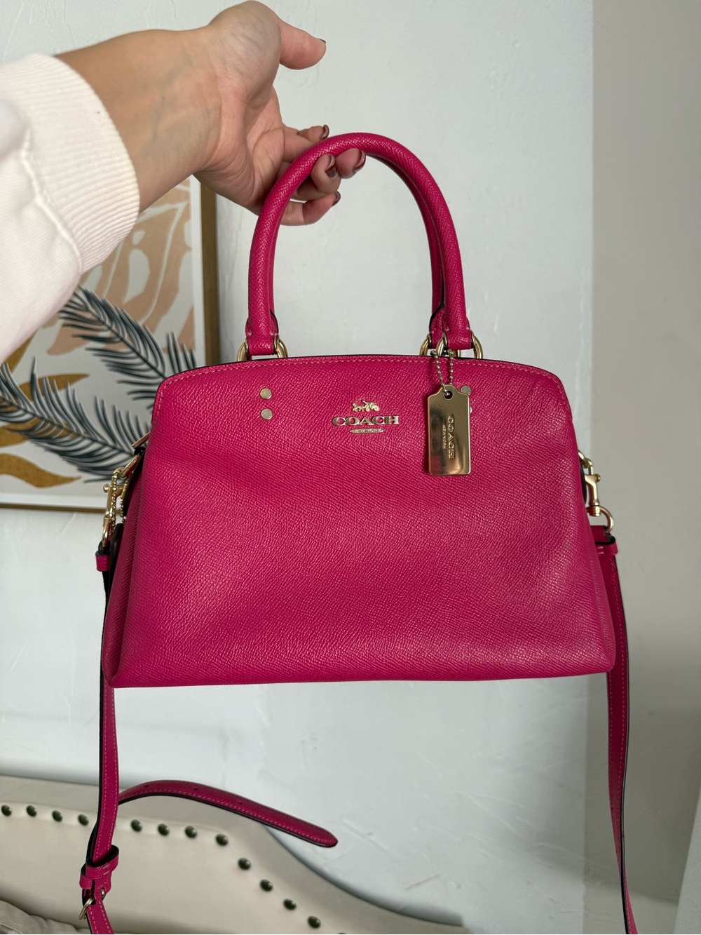 Coach Hot Pink Leather Satchel with Gold Hardware